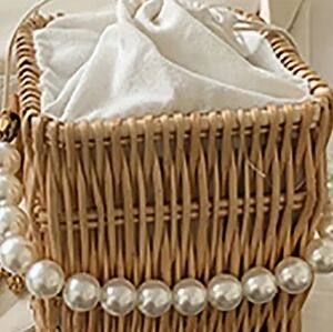 Pearl-Embellished Woven Bag